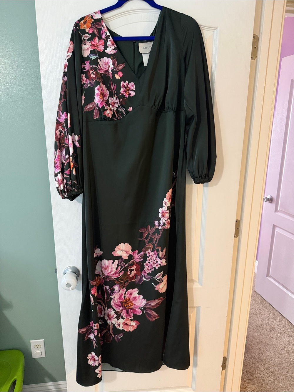 BHLDN Black Maxi Dress with Pink Floral Accents